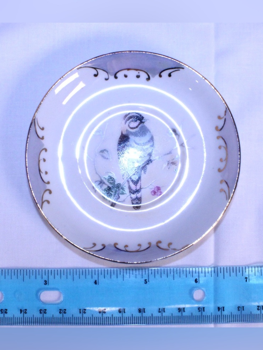 Porcelain Bird Design Butter Dish - White with Gold Trim